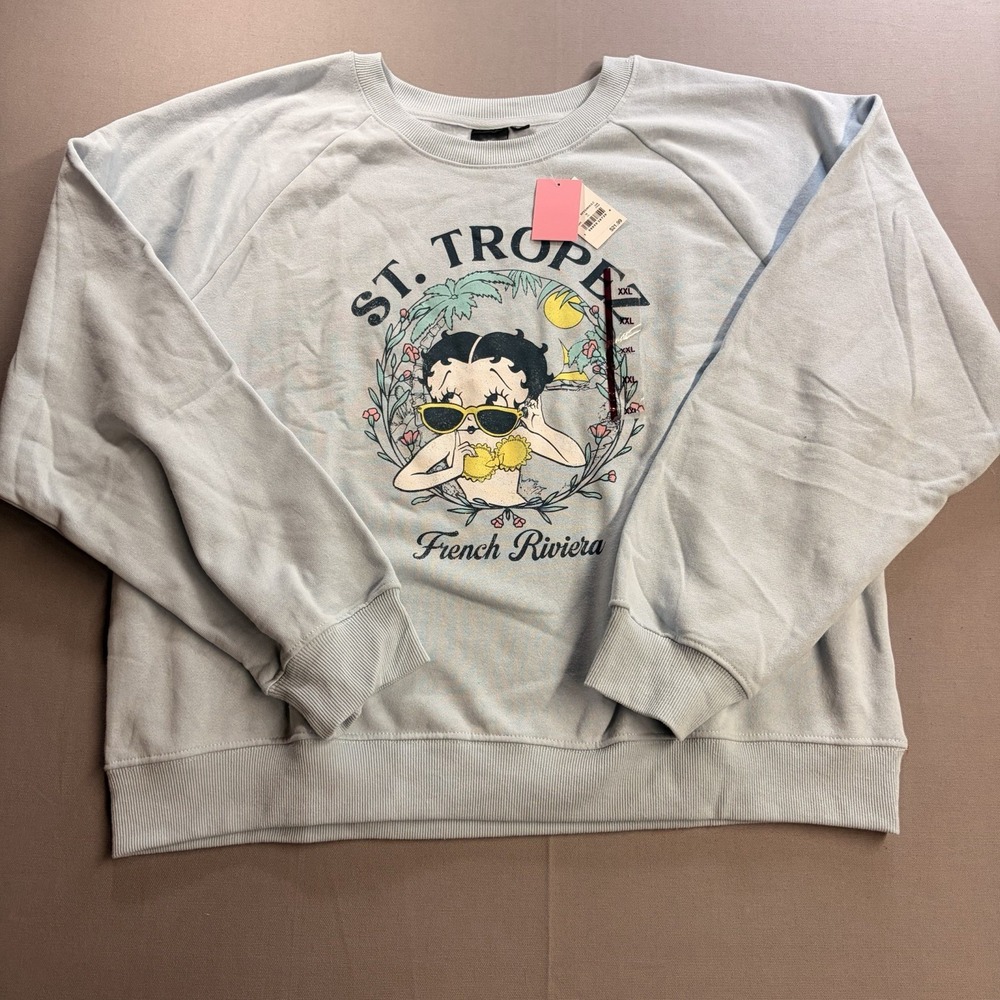 Betty Boop Womens Crewneck Pullover Graphic Sweatshirt Blue XXL BPXX090GLC